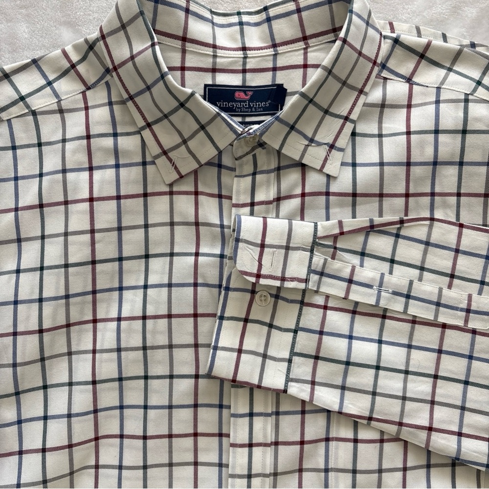 Vineyard Vines Men's Large Checkered Murray Shirt White, Blue, Red Preppy